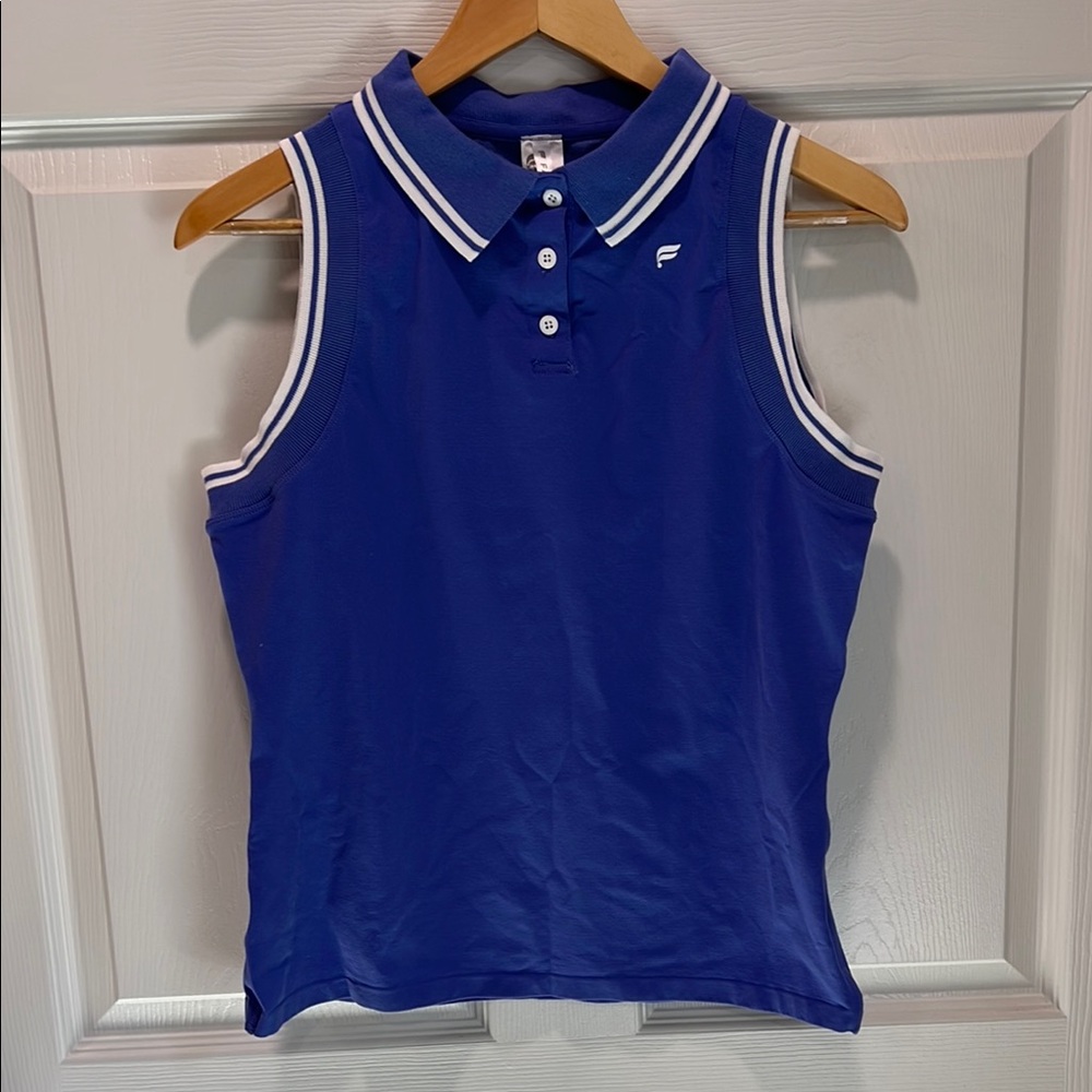 Fabletics Blue Sleeveless Fitted Polo Tank Top